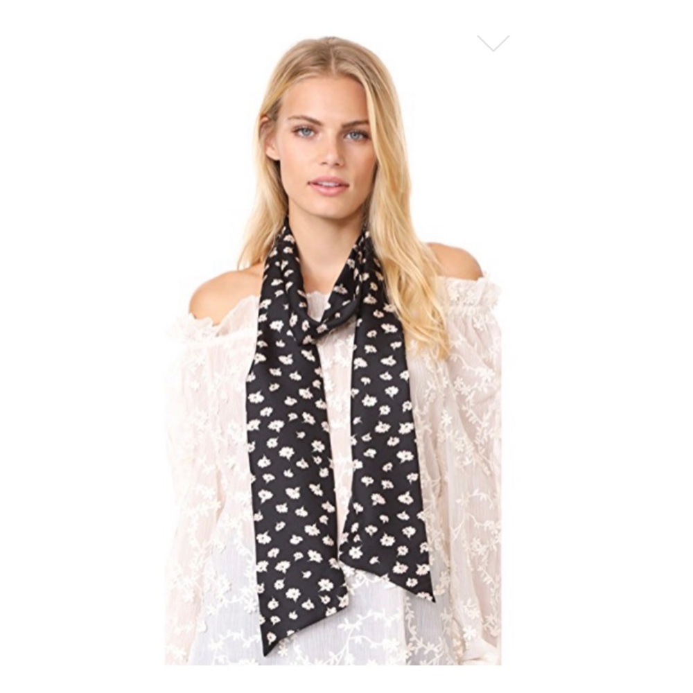 NWT MADEWELL Slim Black Silk Scarf Seattle Floral